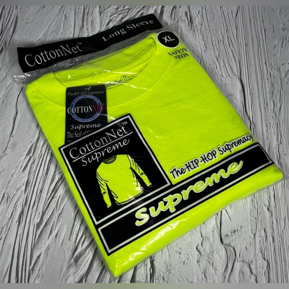 Cottonnet Supreme Long Sleeve Shirt Safety Neon XL Top Stich Neck Rib Preshrunk - Picture 1 of 3